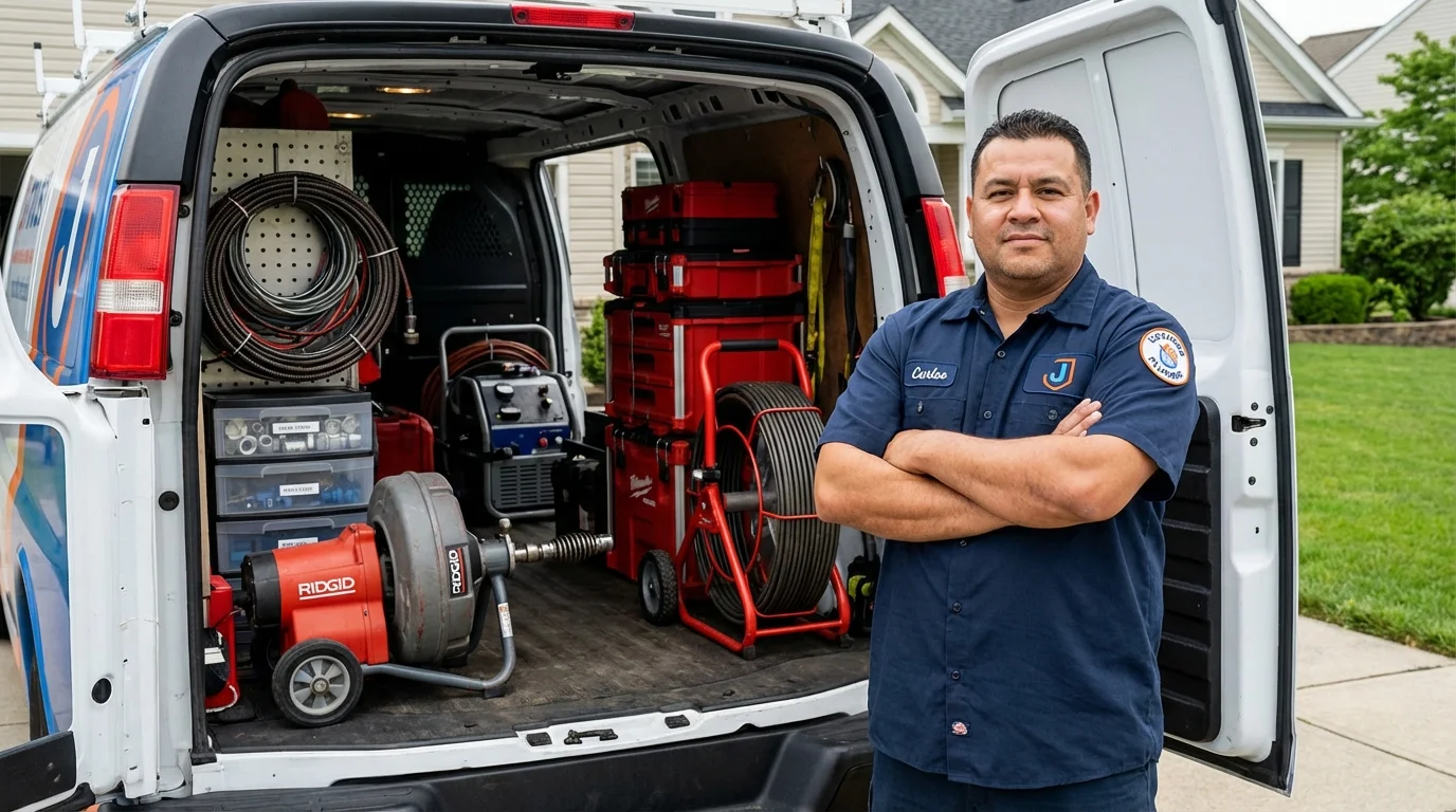 Professional drain cleaning equipment and Johns Plumbing LLC plumber in Enosburg Falls
