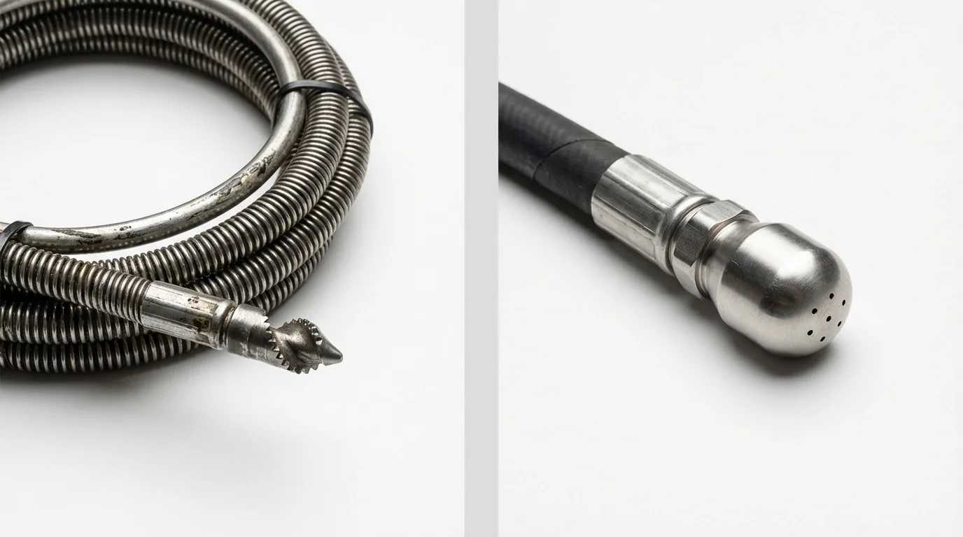 Drain snake cable and hydro jetting nozzle used for drain cleaning in Enosburg Falls, VT